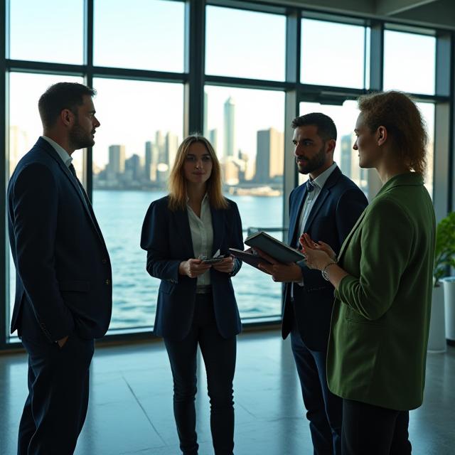 A vibrant collaborative team meeting in a modern Sir John Rogerson Quay office